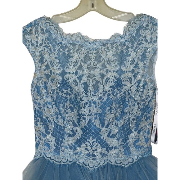 Jovani Dress Size 4 Blue White Lace Tulle Open Back Homecoming 79047A SOLD OUT - Picture 4 of 10